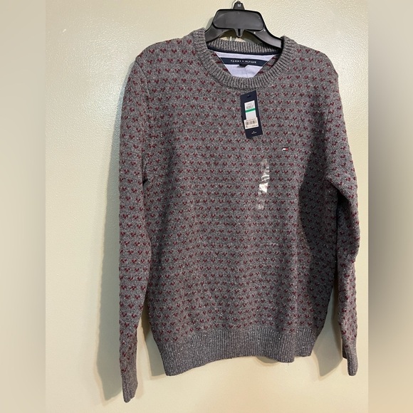 Tommy Hilfiger Gray and Red Patterned Sweater - Picture 3 of 11
